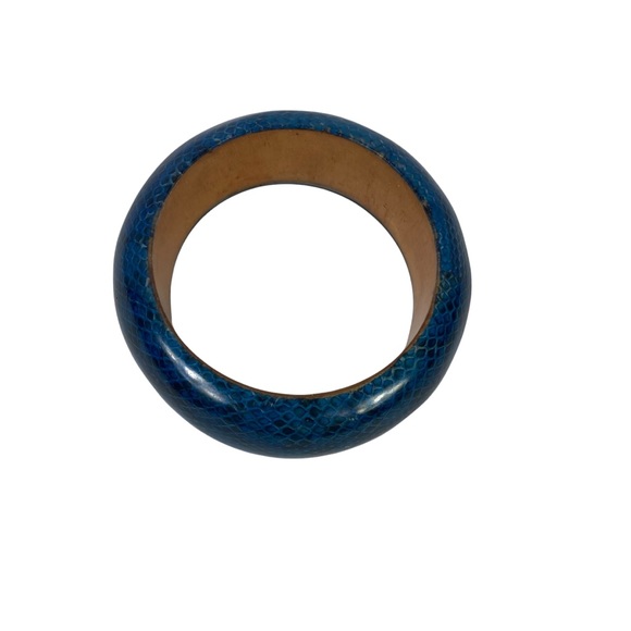 Blue Wood Bangle 3” diameter boho accessory - Picture 3 of 4